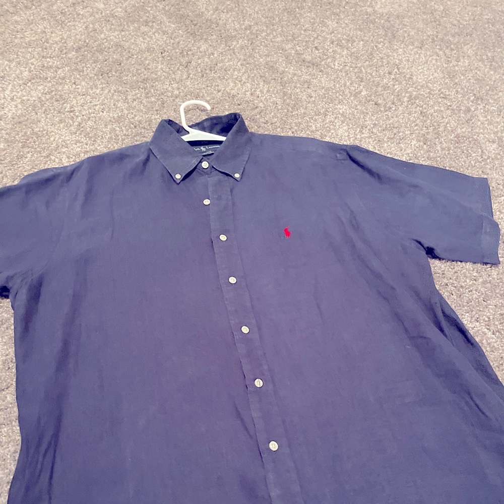 100% linen button down, size large, short sleeve